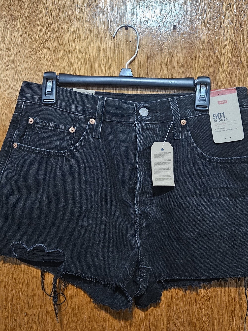 Levi's 501 Original High Rise Denim Shorts/women's/Black Distressed - Size 31 - Picture 2 of 14